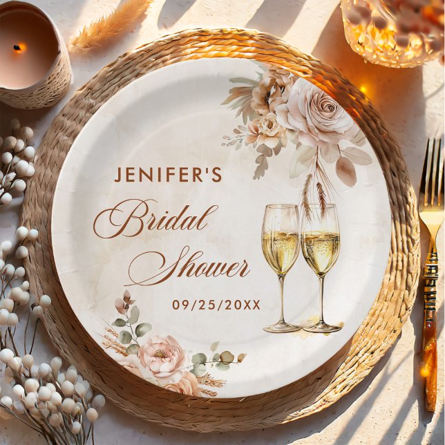 Boho Floral Bridal Shower Paper Plate (Creator Uploaded)