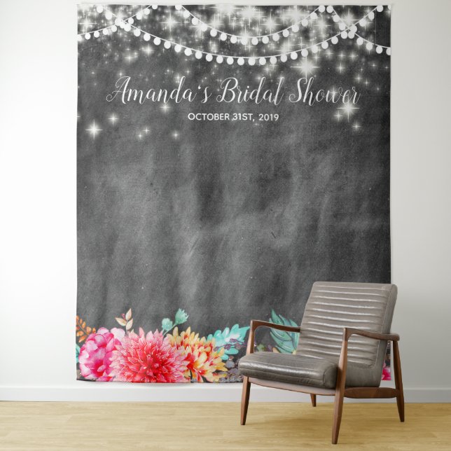 Boho Floral Bridal Shower Photo Booth Backdrop Tapestry (In Situ)