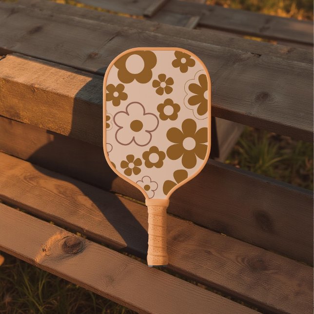 Boho Floral Brown & Beige Botanical Spring Summer Pickleball Paddle (Creator Uploaded)