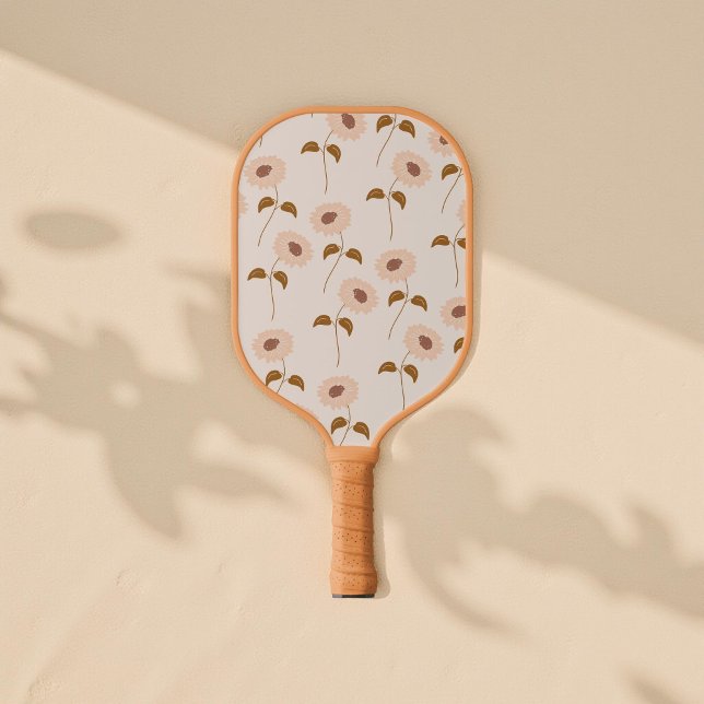 Boho Floral Brown & Beige Botanical Spring Summer Pickleball Paddle (Creator Uploaded)