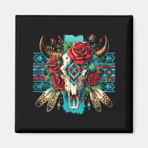 Boho floral bull skull roses aztec cowgirl western magnet