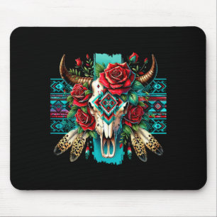 Boho floral bull skull roses aztec cowgirl western mouse pad