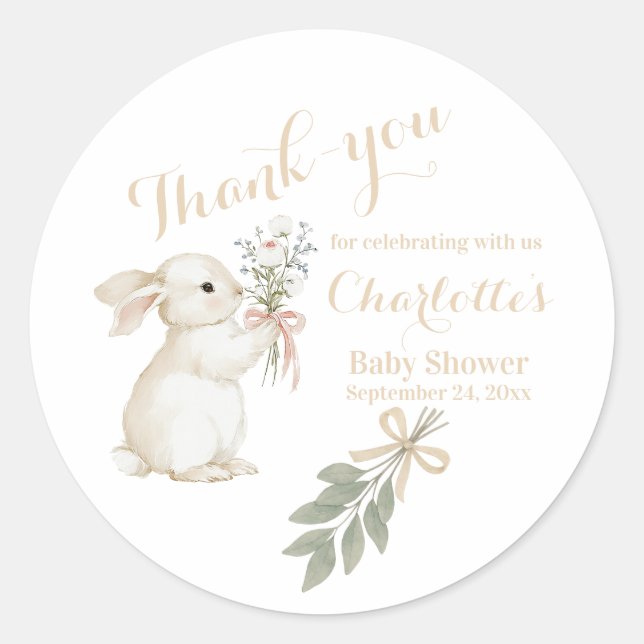 Boho Floral Bunny Beige Sticker (Front)