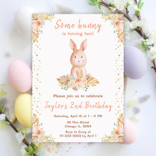 Boho Floral Bunny Birthday Invitation