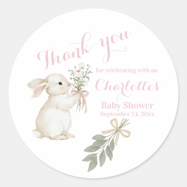 Boho Floral Bunny Blush Pink Sticker (Front)