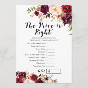 Boho Floral Burgundy Bridal Shower Game 5x7 Invitation