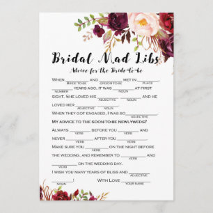 Boho Floral Burgundy Bridal Shower Game 5x7 Invitation
