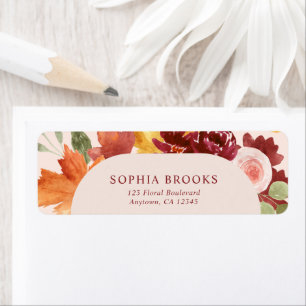 Boho Floral Burgundy Fall Wedding Return Address Label