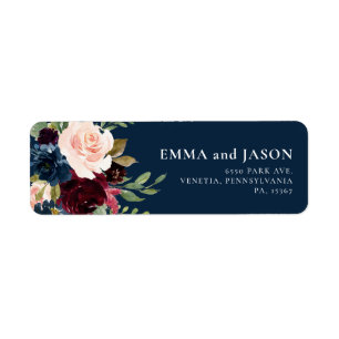 Boho Floral Burgundy Navy Return Address Label