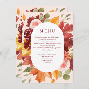 Boho Floral Burgundy Wedding Table Number Menu