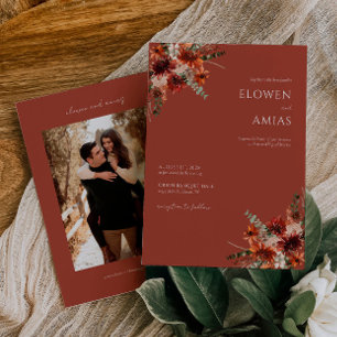 Boho Floral Burnt Orange Wedding Invitation