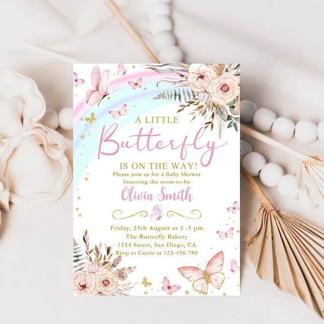 Boho Floral Butterfly Baby Shower Invitation (Creator Uploaded)