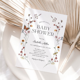 Boho Floral Butterfly Girl Baby Shower Brunch  Invitation