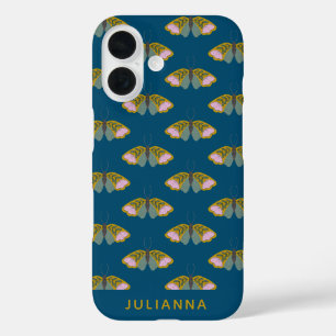 Boho Floral Butterfly Illustration Personalised iPhone 16 Case