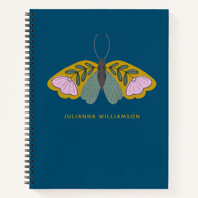 Boho Floral Butterfly Illustration Personalised Notebook (Front)