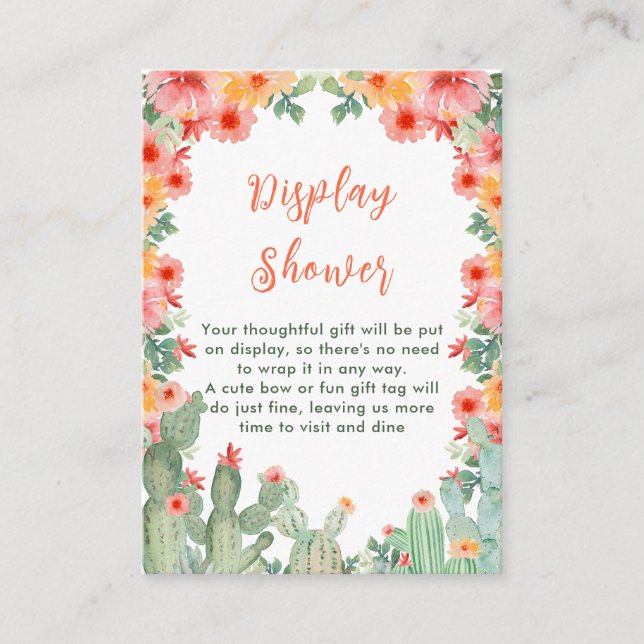 Boho Floral Cactus Display Baby Shower Enclosure Card (Front)