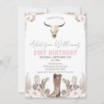 Boho Floral Cactus Rodeo 21st Birthday Invitation<br><div class="desc">Boho Floral Cactus Rodeo 21st Birthday Invitation

Sweet western or rodeo themed girl's twenty first birthday invitation featuring a bull or cow skull,  cowgirl boot,  some floral arrangements with pampas grass and cactus. This girl's western 21st birthday invitation is ideal for a country style 21st birthday party.</div>