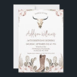 Boho Floral Cactus Rodeo 30th Birthday Invitation<br><div class="desc">Boho Floral Cactus Rodeo 30th Birthday Invitation

Sweet western or rodeo themed girl's thirtieth birthday invitation featuring a bull or cow skull,  cowgirl boot,  some floral arrangements with pampas grass and cactus. This girl's western 30th birthday invitation is ideal for a country style birthday party.</div>