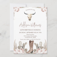 Boho Floral Cactus Rodeo 30th Birthday Invitation