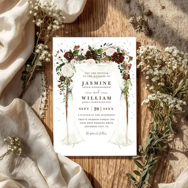 Boho Floral Canopy Elegant Modern QR Code Wedding Invitation (Creator Uploaded)