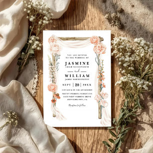 Boho Floral Canopy Elegant Rustic QR Code Wedding Invitation