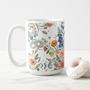 Boho Floral Celestial Moon  & Snakes Botanical Coffee Mug