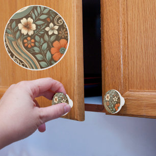 Boho Floral Ceramic Knob
