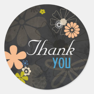 Boho Floral Chalkboard Wedding Thank You Classic Round Sticker