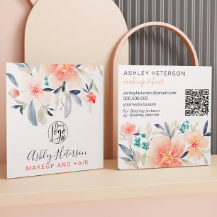 Boho floral chic qr code logo hair makeup square business card