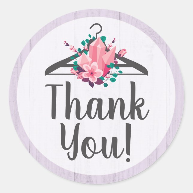 Boho Floral Clothes Hanger Closet Thank You Classic Round Sticker (Front)