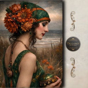 Boho Floral Coastal Woman Decoupage Tissue Paper