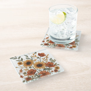 Boho Floral Coaster – Sunflowers, Daisies & Poppie