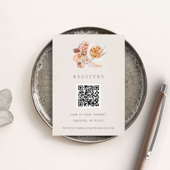 Boho Floral Coffee Bridal Shower QR Code Registry Enclosure Card (Creator Uploaded)
