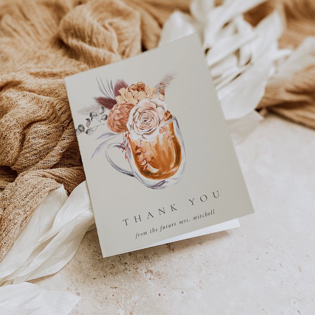 Boho Floral Coffee Bridal Shower Thank You Card (Creator Uploaded)