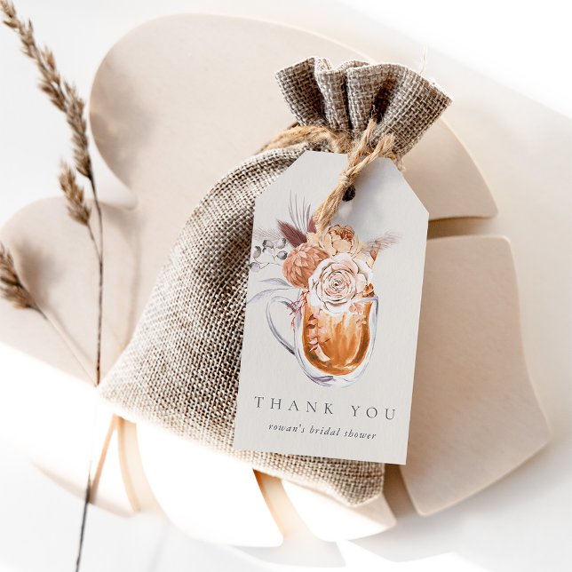 Boho Floral Coffee Bridal Shower Thank You Favour Gift Tags (Creator Uploaded)