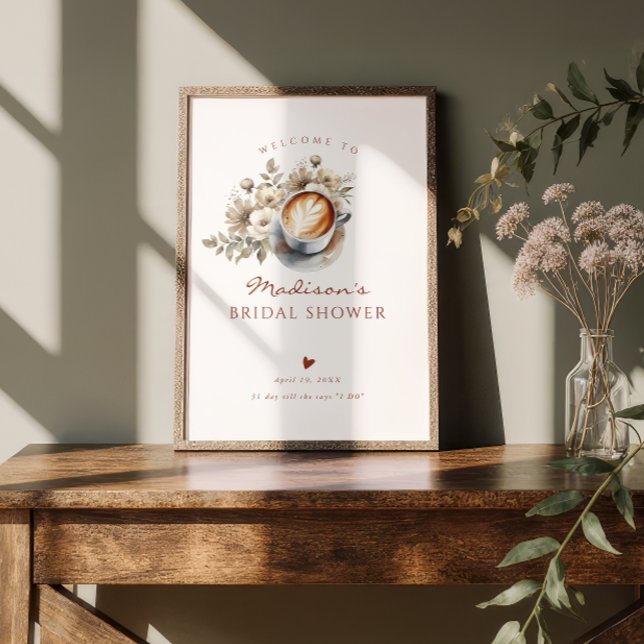 Boho Floral Coffee Bridal Shower Welcome Poster (Creator Uploaded)