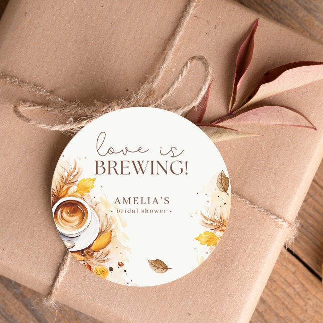 Boho Floral Coffee Love is Brewing Bridal Shower Classic Round Sticker (Creator Uploaded)