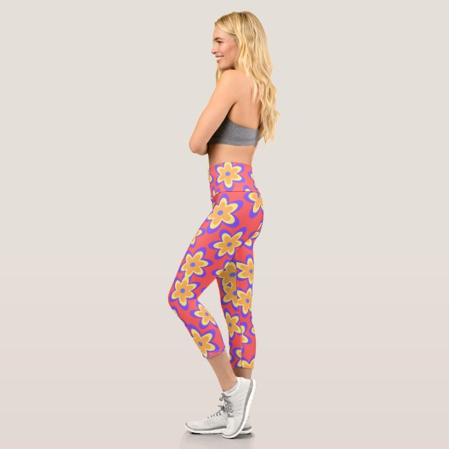 Boho Floral Colourful Pattern Capri Leggings (Left)