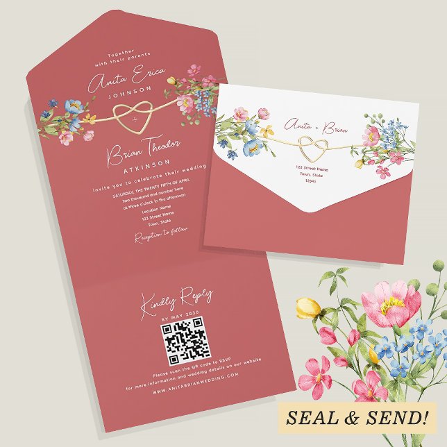 Boho Floral Coral Wedding All In One Invitation (Creator Uploaded)