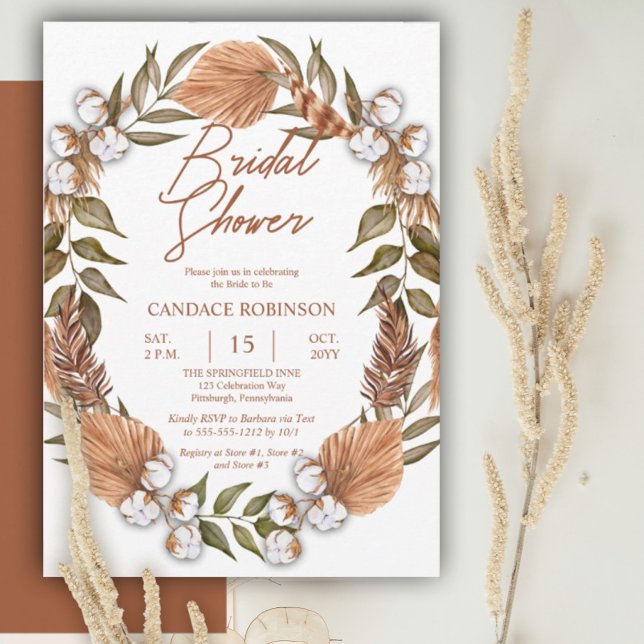 Boho Floral Cotton | Dried Grasses Bridal Shower   Invitation (Creator Uploaded)