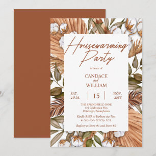 Boho Floral Cotton Grasses Housewarming Party In Invitation