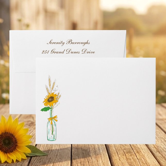 Boho Floral Country Sunflower Rustic Fall Wedding  Envelope (Creator Uploaded)