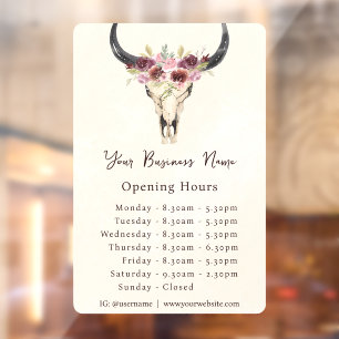 Boho Floral Cow Skull Business Store Hours