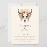 Boho Floral Cow Skull Western Save the Date 