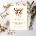 Boho Floral Cow Skull Western Wedding  Invitation<br><div class="desc">Boho Floral Skull Western Wedding Invitation - Celebrate your love with a touch of rustic charm and bohemian elegance with our Boho Floral Skull Western Wedding Invitation. This captivating invitation blends the edgy allure of a cow skull with the soft beauty of earth-tone flowers, creating a striking juxtaposition that perfectly...</div>