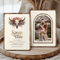 Boho Floral Cow Skull Western Wedding Photo