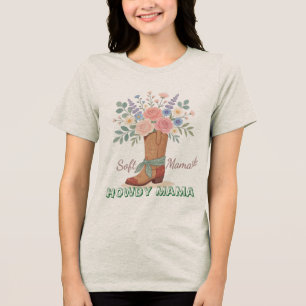 Boho Floral Cowboy Boot Custom Soft Mama Tote Bag Tri-Blend Shirt
