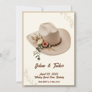 Boho Floral Cowboy Hat Elegant Country Wedding Invitation