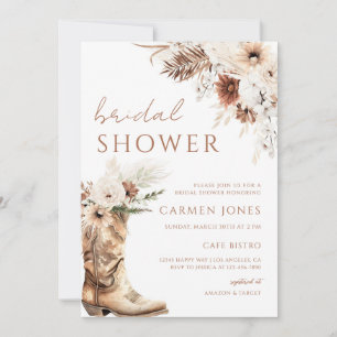 Boho Floral Cowgirl Boots Bridal Shower Invitation