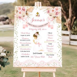Boho Floral Cross Girl First Communion Sign